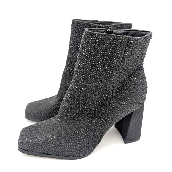 Chase & Chloe Block Heel Bootie Women's Black Glitter Rhinestone Size US8 EU39 - Picture 1 of 12